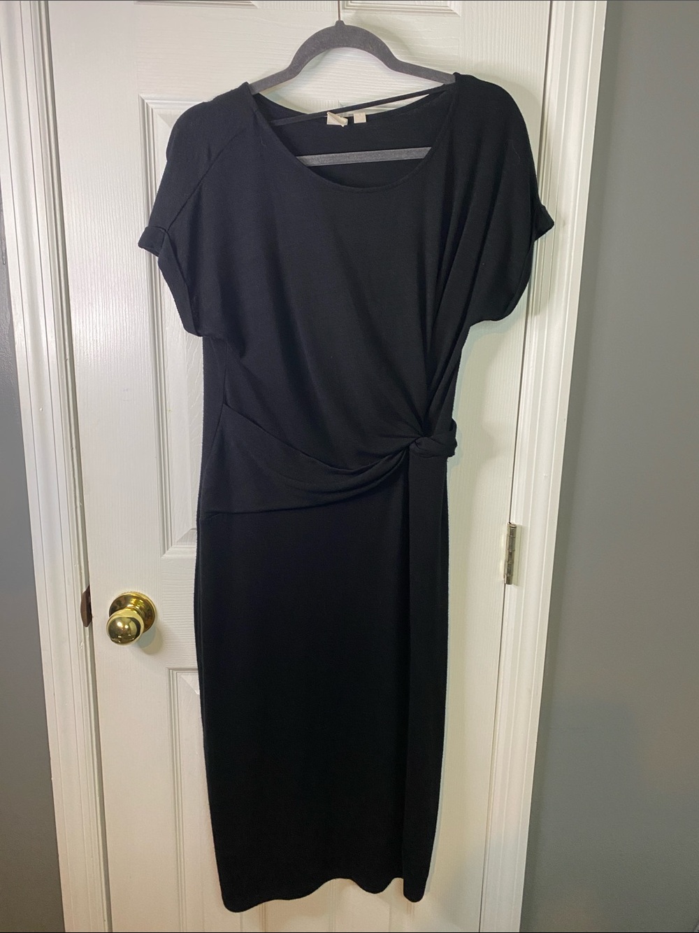 GAP Black Midi Dress with Side Knot Size Medium Black.